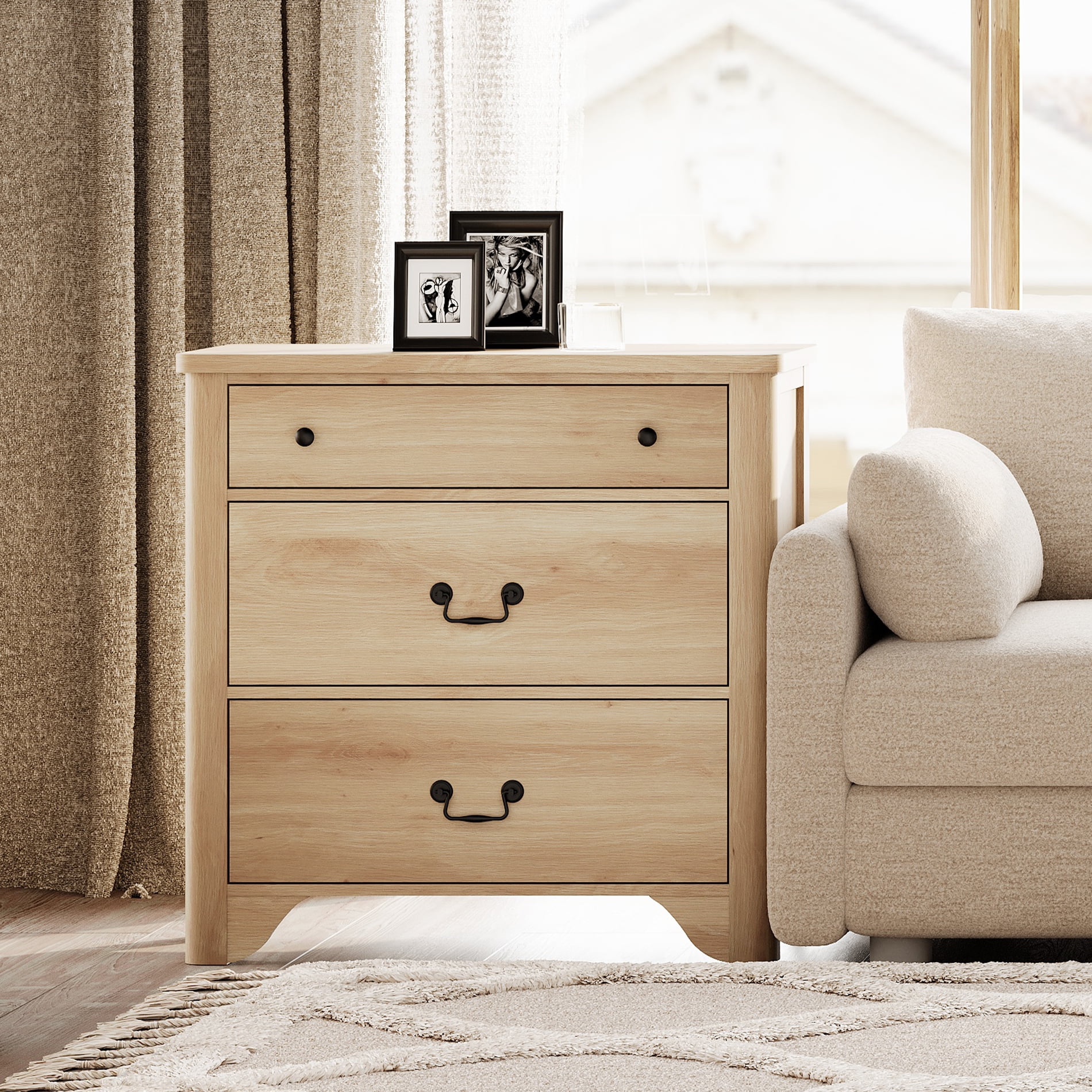 3-Drawer Nightstand For Bedroom, Mid Century Modern Wooden Closet Storage Organizer