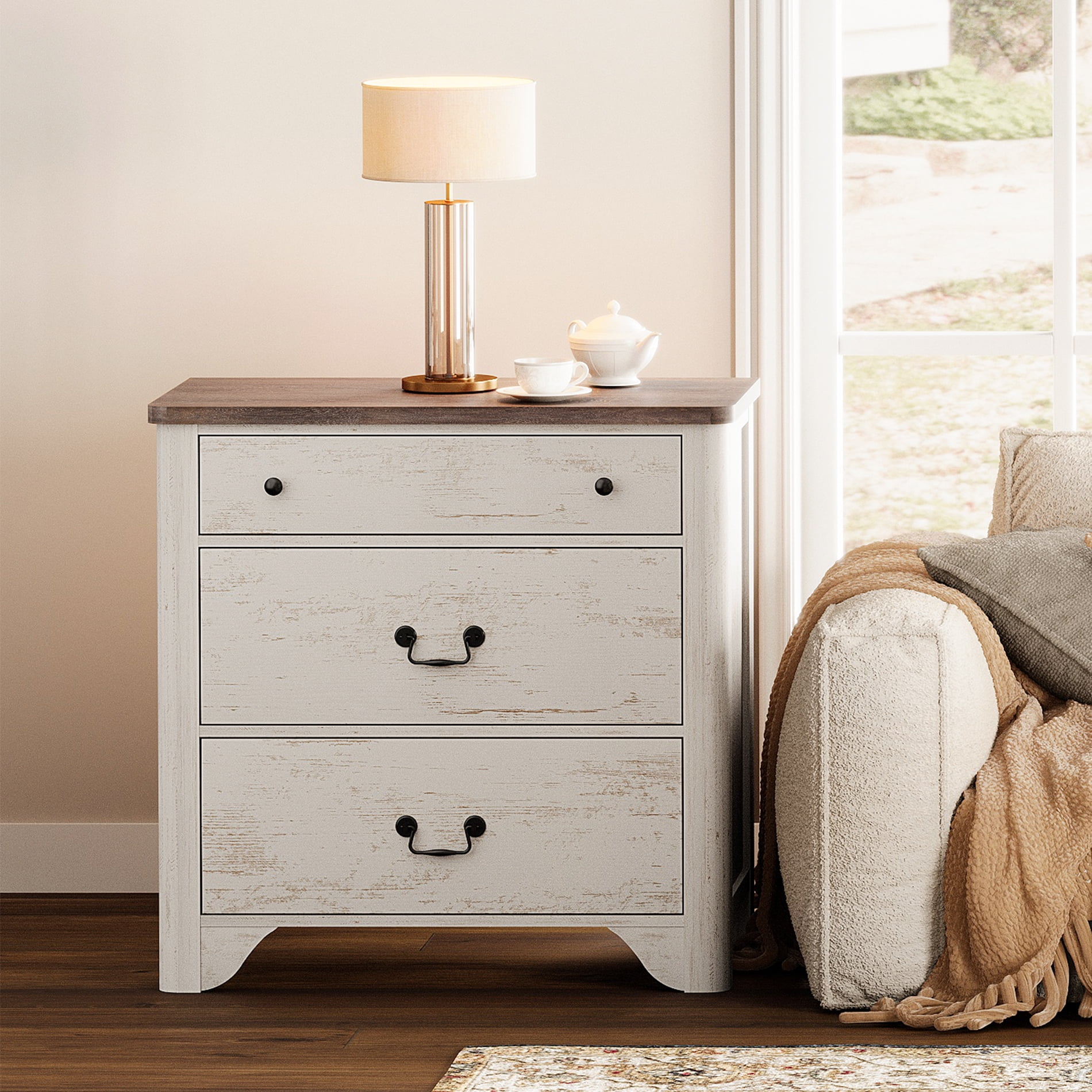 3-Drawer Nightstand For Bedroom, Mid Century Modern Wooden Closet Storage Organizer