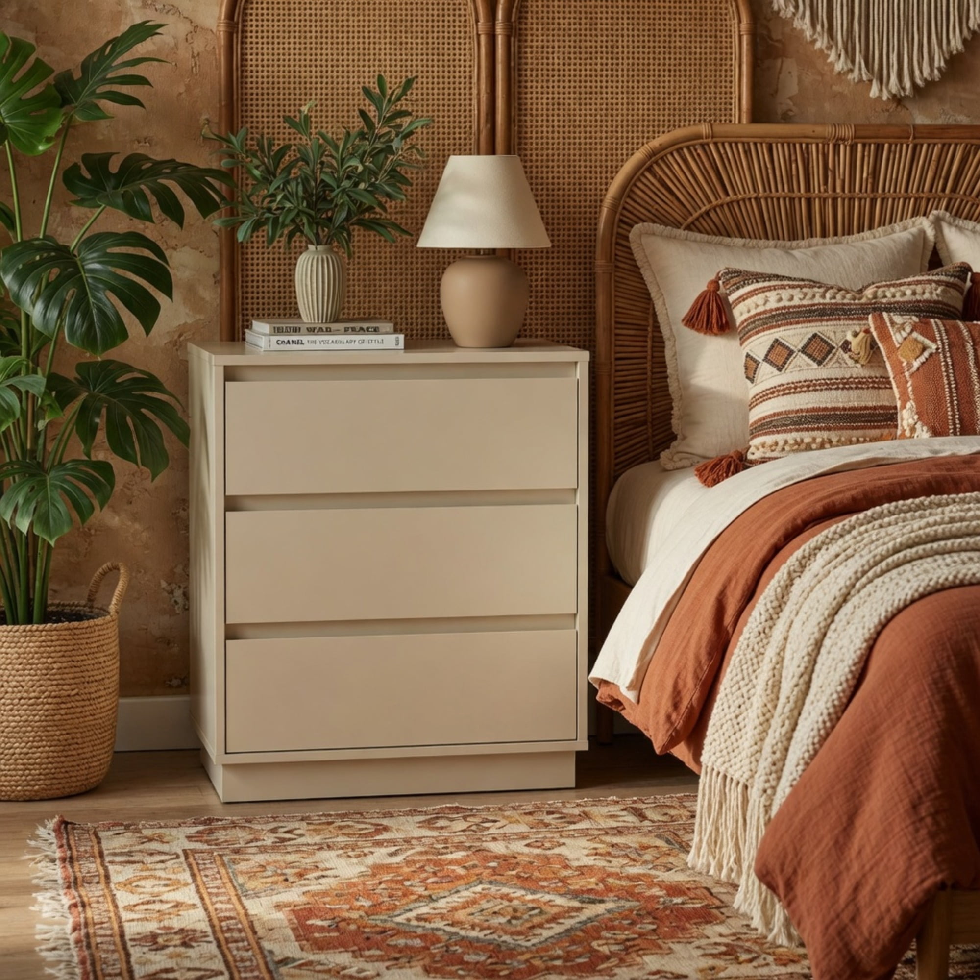 3-Drawer Nightstand, Handle-Free Modern Bedside Table with Soft Close Drawers, Water Resistant P2 MDF Storage Side Cabinet for Bedroom Small Apartment