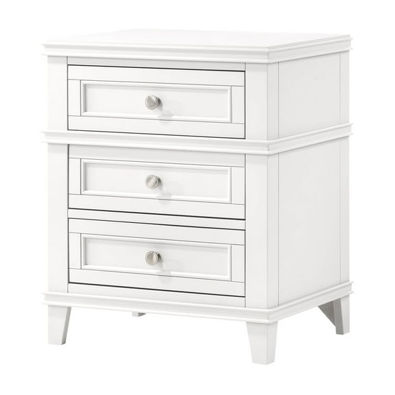 3 Drawer Nightstand In White Satin - Feature, Solid Wood & Constructed Article Integrated 3 Sheen Assembled