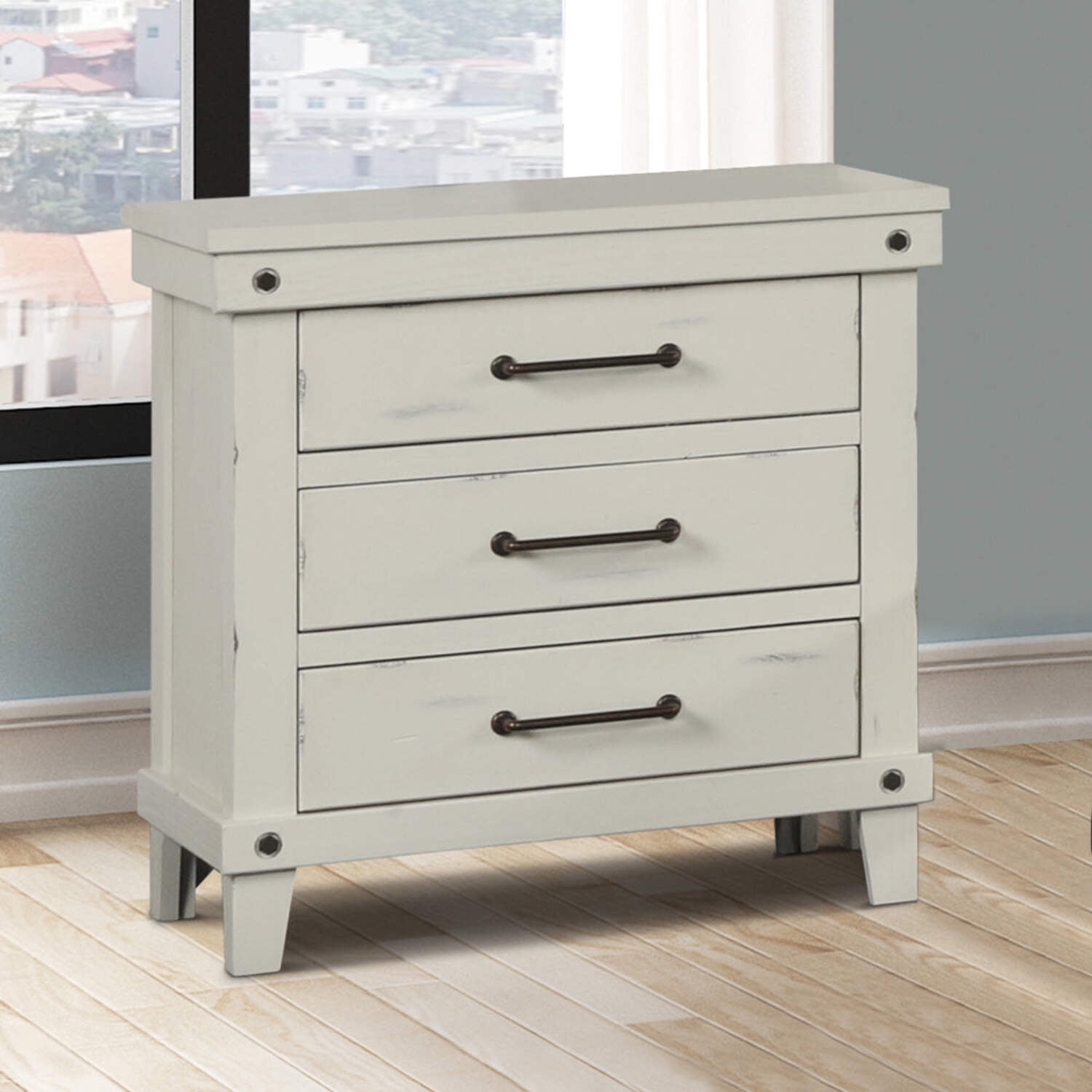 3 Drawer Nightstand White Solid Wood Mdf - Walmart.com