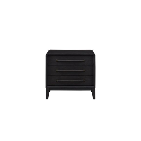 3 Drawer Nightstand With Function, Peppercorn Finish, Solid Wood + , 26" H X 28" W 17" D, Black 3 D H,
