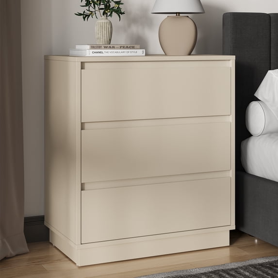Building Pulling System 3-Drawer Nightstand with Hidden Pull-Out System, Wooden Bedside Table ...