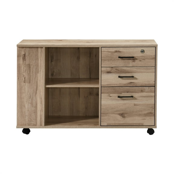 3-Drawer Oak Wood 39.37 in. W Lateral File Cabinet