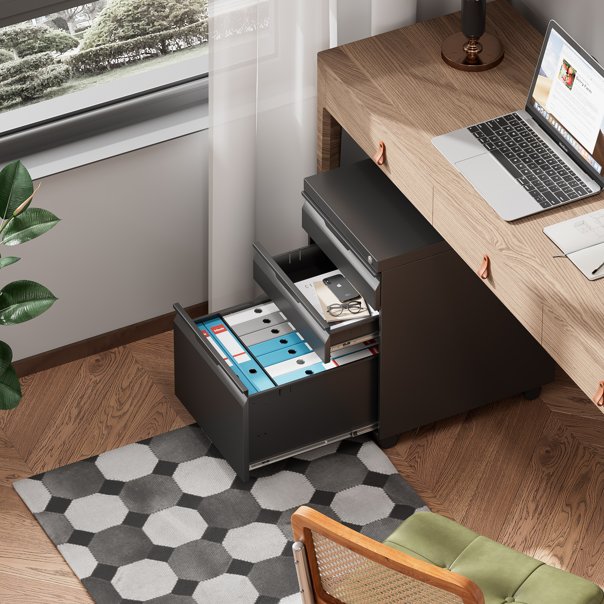 EcoHarbor 2 Drawer File Cabinet With Lock, Filing Cabinets For Home Office Metal Anti-Tilt - View #3