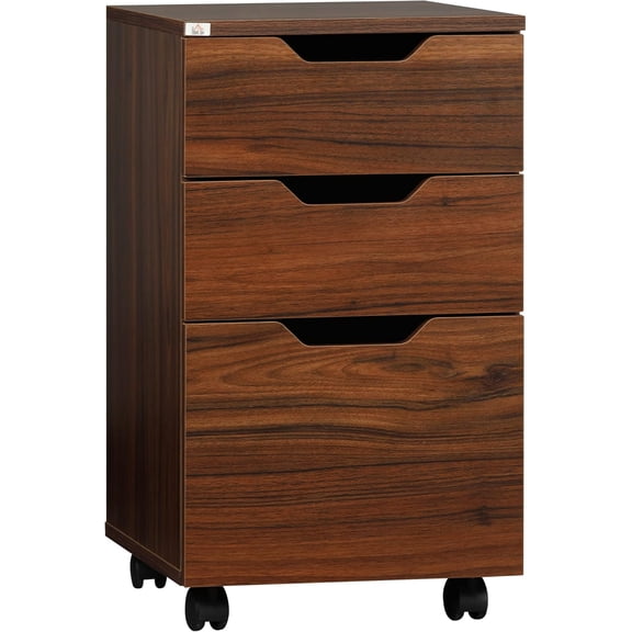 3 Drawer Office Rolling File Cabinet, Mobile Wood Storage Cabinets, Under Desk Filing Cabinet with Wheels for Home Office (Rustic Brown)