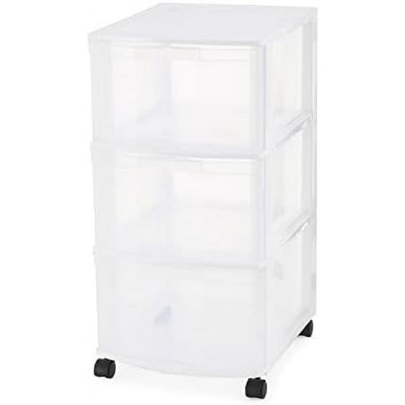 3-Drawer Organizer Cart, Plastic Drawer Storage, White