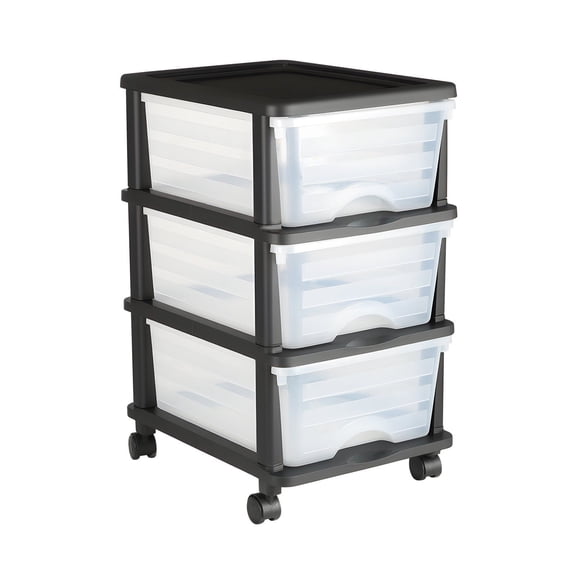 3 Drawer Plastic Storage Cart with Wheels Clear Organizer Bins for Office Craft Room Classroom Closet Dresser