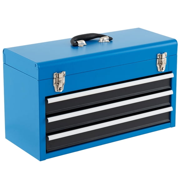 3 Drawer Portable Tool Cabinet, Mechanic Tool Box with Lock and Top Tray, Heavy Duty Steel Garage Tool Organizer for Workshop  Blue, 2 Keys Included