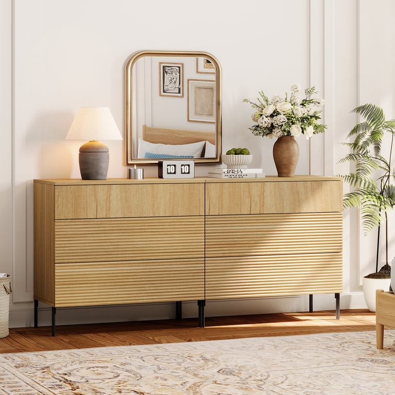 elegant dresser for bedroom Amazon.com: PIXOURA Fluted 5 Drawers Dresser for Bedroom, 44'' Tall Wooden Chest of Drawers with Metal Handles, Modern Dresser TV Stand, Wood Clothing Storage Organizer for Living Room, Entryway, Natural Oak :