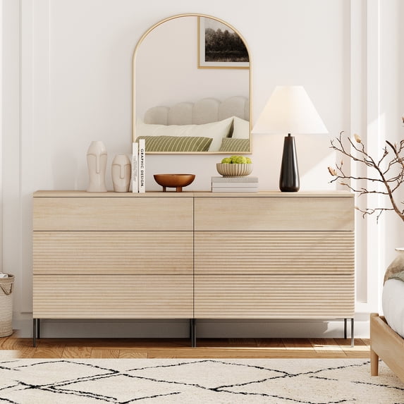 3 Drawer Reeded Dresser for Bedroom Set of 2, Minimalist Modern Chest of Drawers, Wood Storage 6 Drawer Dresser Organizer for Bedroom Living Room Hallway Closet