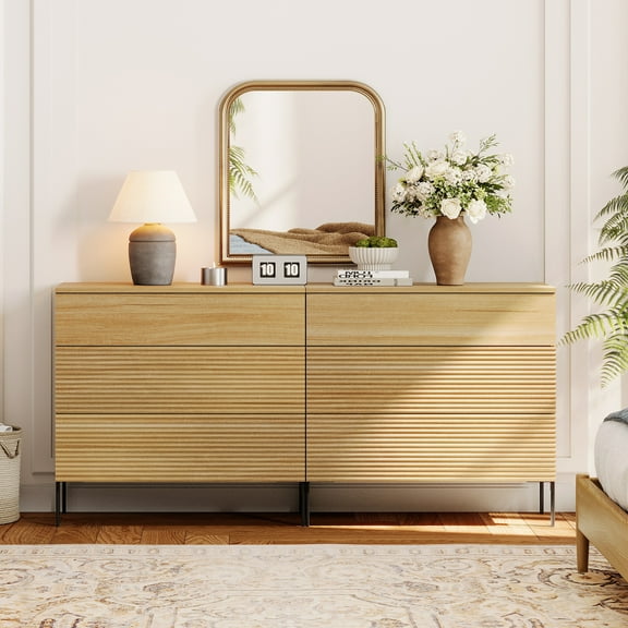 3 Drawer Reeded Dresser for Bedroom Set of 2, Minimalist Modern Chest of Drawers, Wood Storage 6 Drawer Dresser Organizer for Bedroom Living Room Hallway Closet