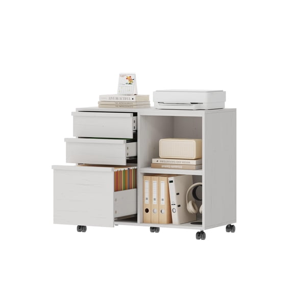 3 Drawer Rolling File Cabinet, Mobile Lateral Filing Cabinet with Open Storage Shelves, Lockable Wheel Printer Stand,Office Storage Cabinet for Letter A4 File Home Office Workspace