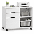 thumbnail image 1 of 3-Drawer Rolling File Cabinet with Large Open Storage Shelves, Lateral Mobile Printer Stand for Home Office, White-Wash Finish, 30.7" L x 15.2" W, 1 of 8
