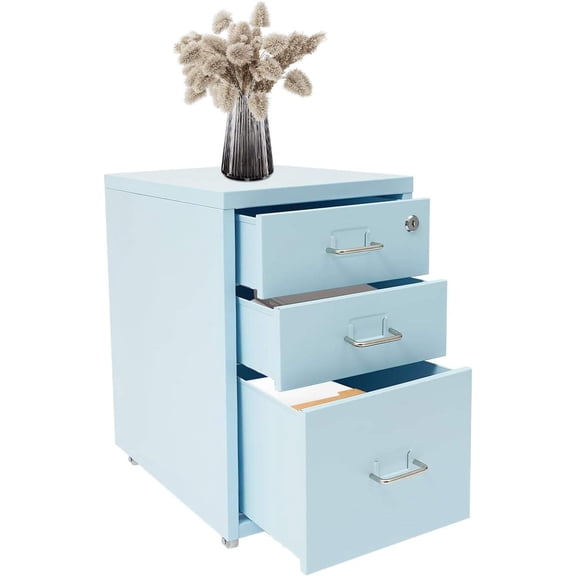 3-Drawer Rolling File Cabinet with Lock, Cold-Rolled Steel, Freestanding Home Office Organizer - 11" x 16" x 18.3"