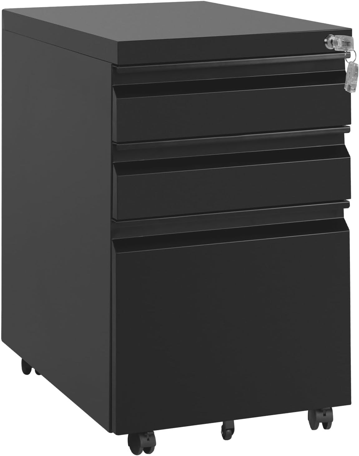 3 Drawer Rolling Metal Locking File Black