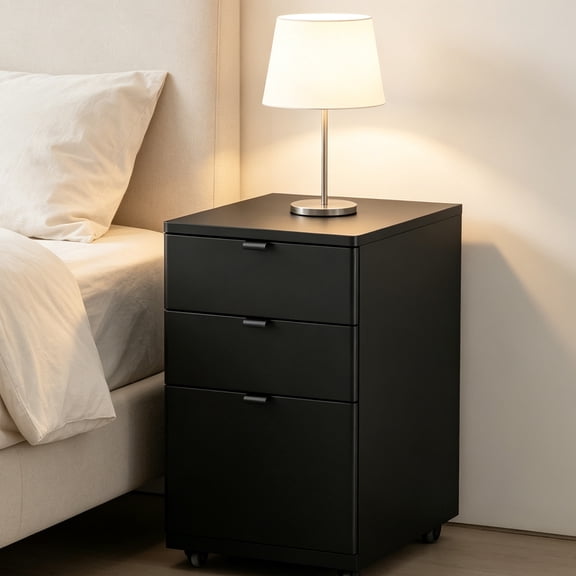 3 Drawer Rolling Metal Nightstand, Mobile Storage Bedside Table for Bedroom & Home Office