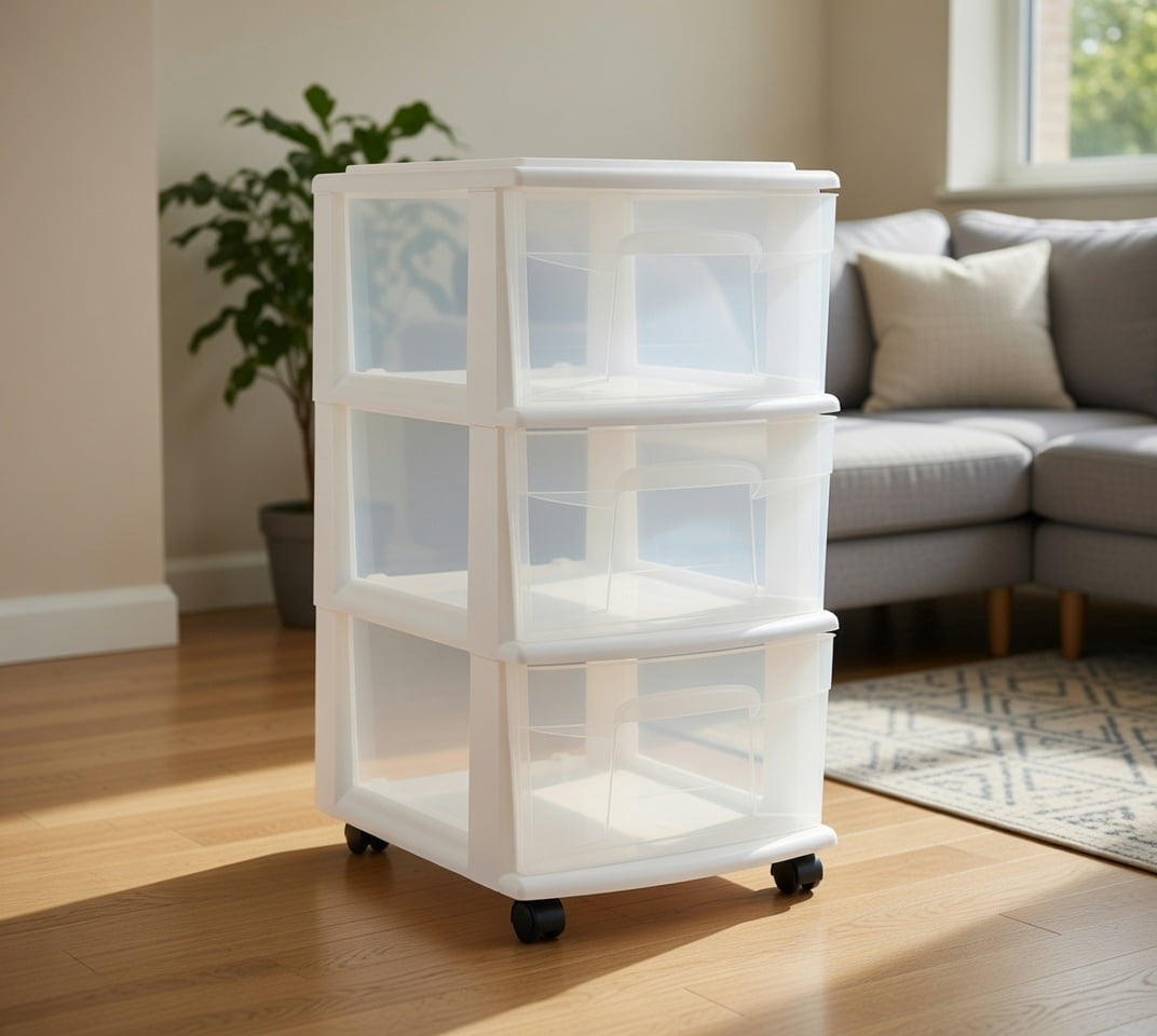 3 Drawer Rolling Plastic Storage Cart with Clear Drawers and Wheels ...