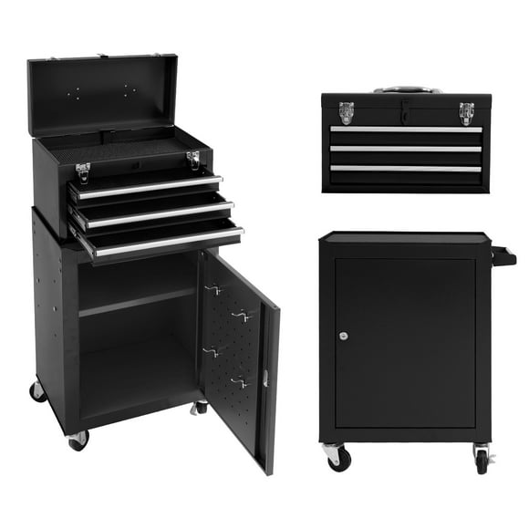 3-Drawer Rolling Tool Chest Steel Combination Set Black