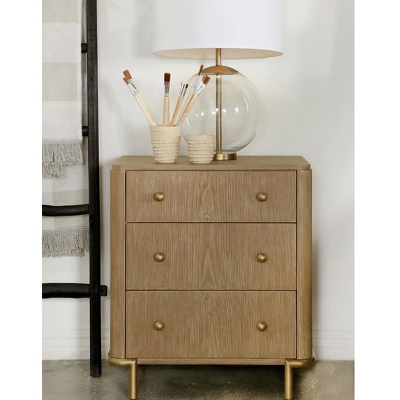3-Drawer Sand Wash Bedroom Nightstand / Vintage Look / Aged Brass Hardware