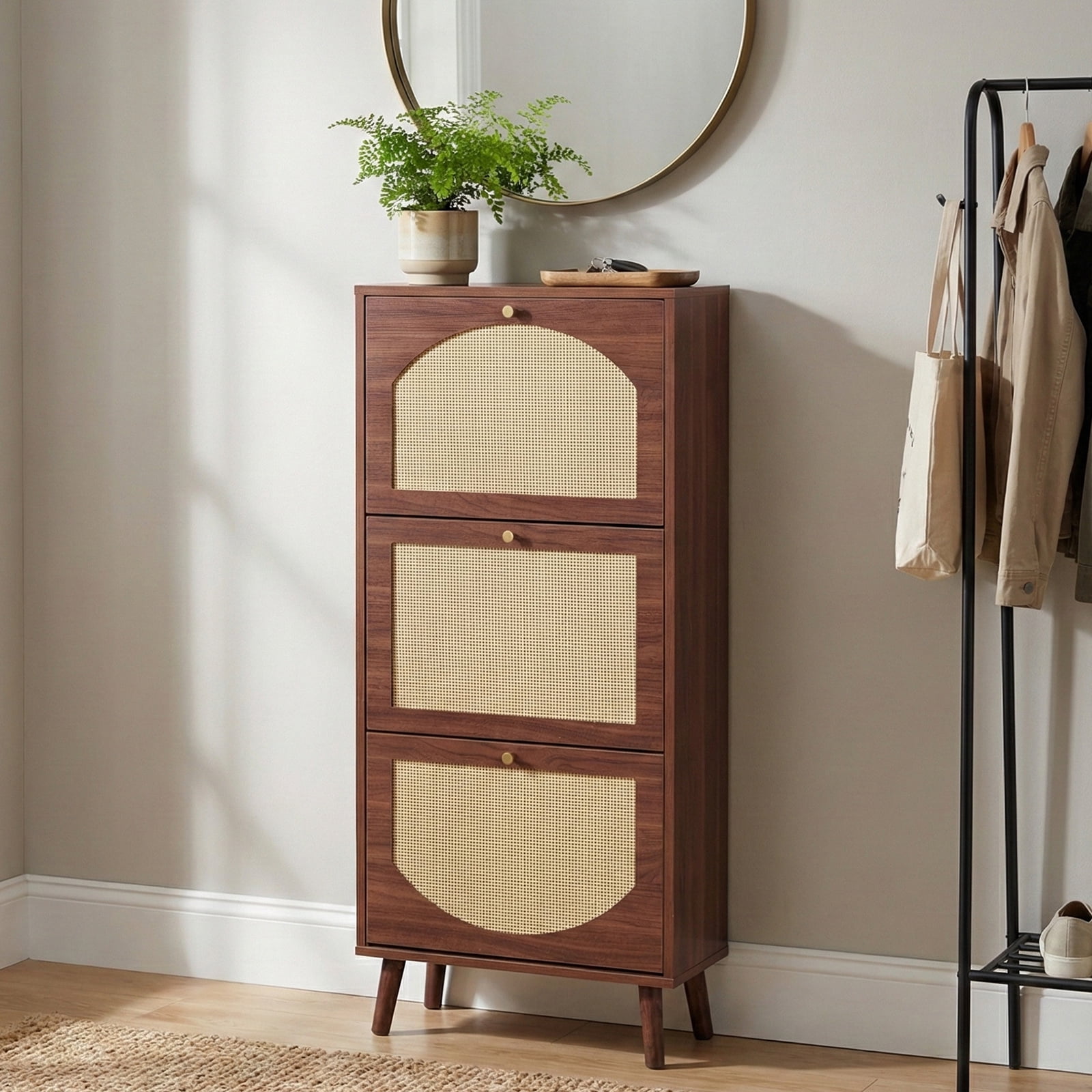 3-Drawer Shoe Cabinet, 54*24*135cm, Brown