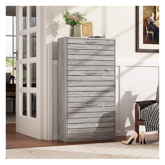 3-Drawer Shoe Storage Cabinet with Ventilate Doors, Wood 3-Tier Shoe Rack Storage Organizer for Entryway, Hallway, Grey (22.4W x 9.4D x 42.3H)