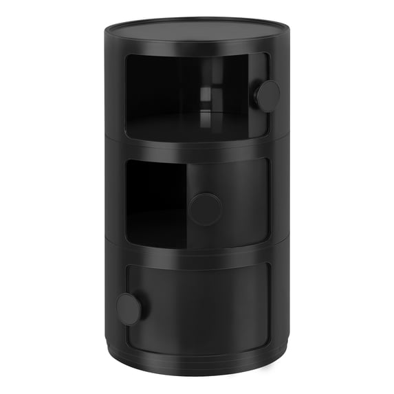 3 Drawer Sliding Barrel Modern Bedroom Nightstand, Black