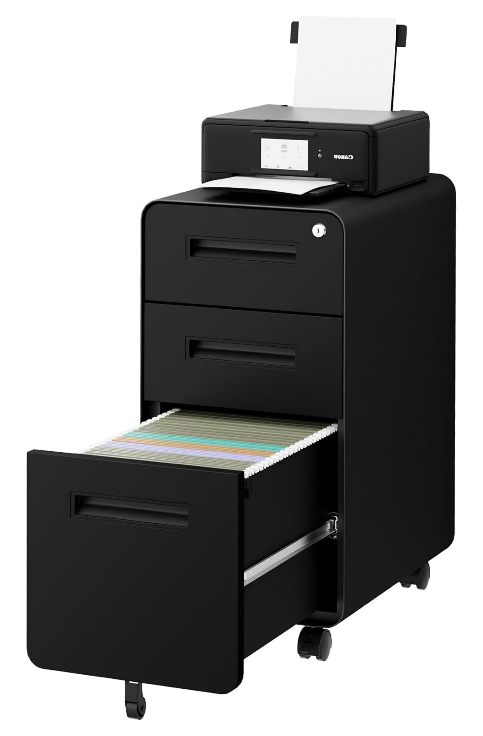 3 Drawer Slim Narrow Mobile File Cabinet with Lock and 4 Keys, Under ...