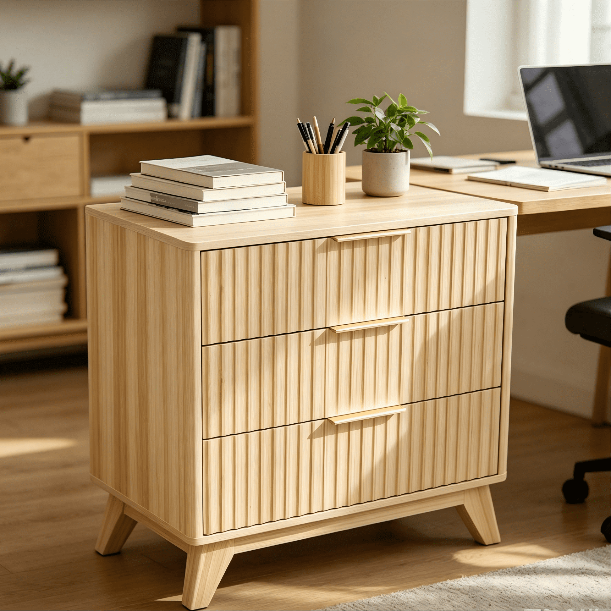 3-Drawer Storage Chest, Grid Front Dresser with Metal Drawer Runners, Anti-Tip Design, Compact Wooden Cabinet for Bedroom, Living Room, Home Office