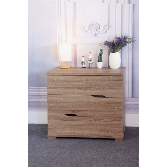 3 Drawer Storage Chest With Metal Glides, Brown Finish