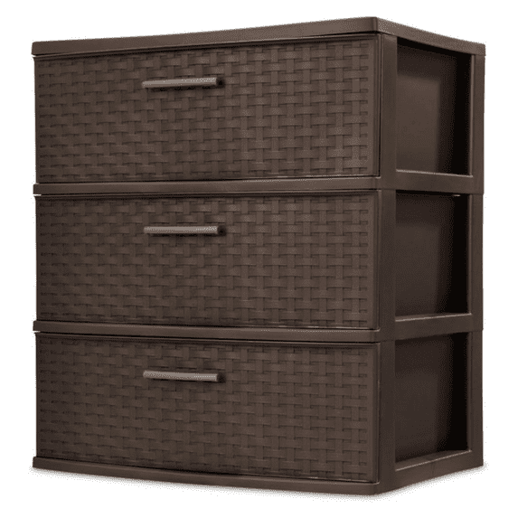 3 Drawer Storage Tower, Wide Weave Plastic Organizer - Bedroom, Closet, Nursery - 21.87"W x 15.88"D x 24"H - Cement Color