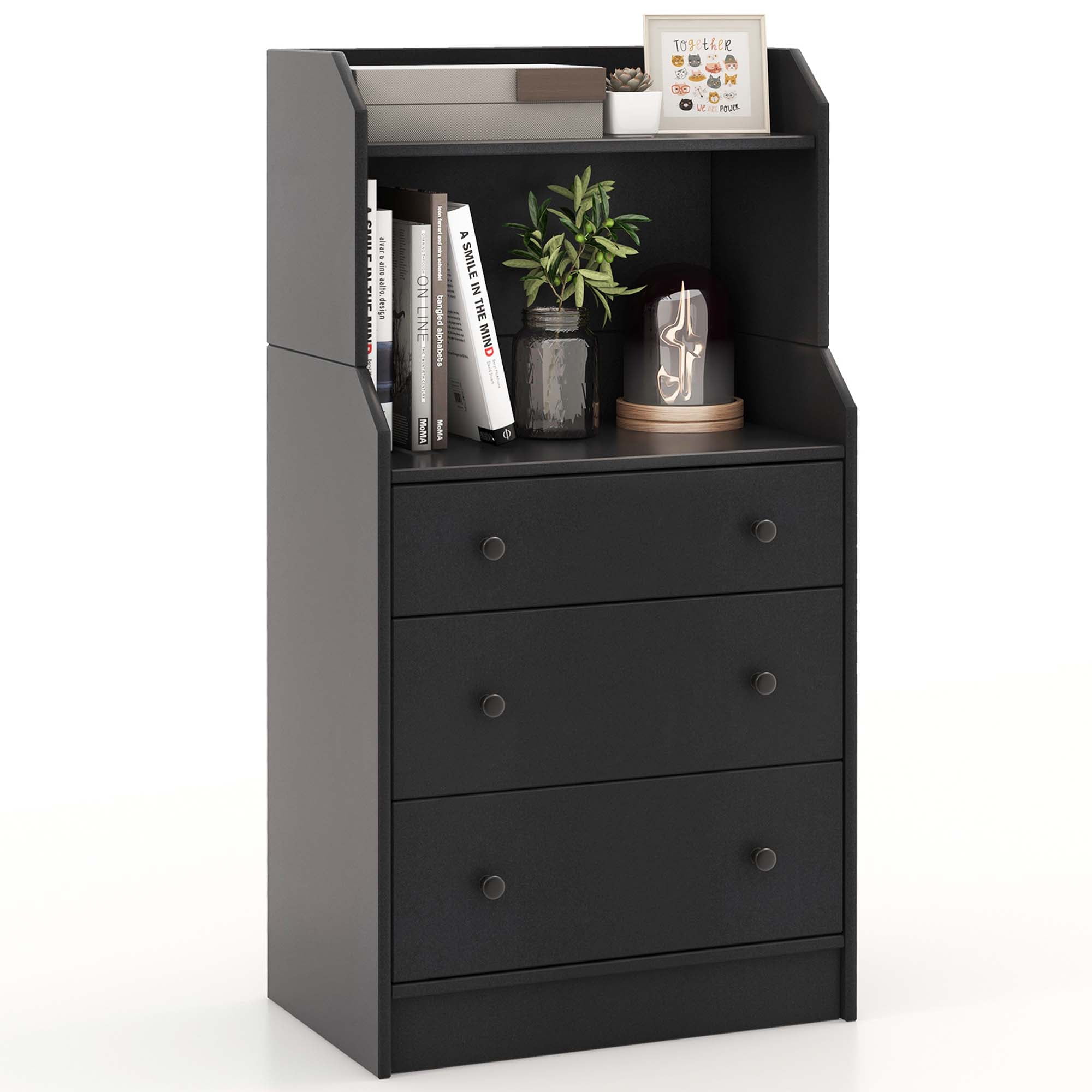 Costway Modern Chest of Drawers Dresser with Shelves-Black