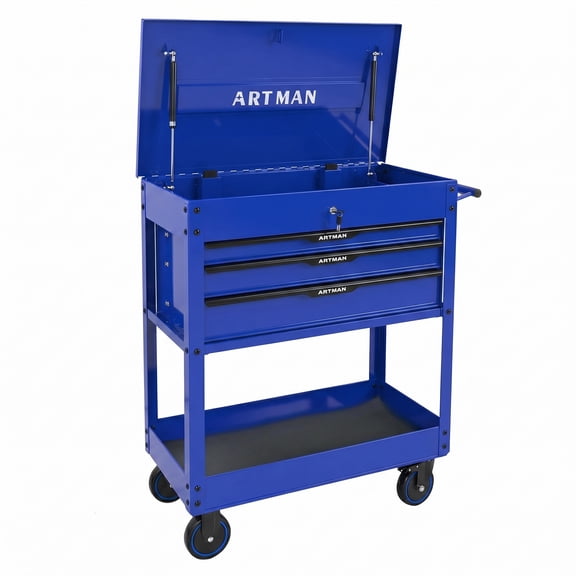 3 Drawer Tool Cart With Wheels and Steel Top