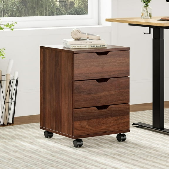 3-Drawer Under Desk Wooden File Storage Cabinet with Lockable Caster for Home Office,Brown,Required Assembly