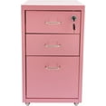 thumbnail image 1 of 3-Drawer Vertical File Cabinet, 18 Inch High Metal Mobile File Cabinet with Lock & Wheels, Filing Cabinet Under Desk for Office, Home (Pink), 1 of 9