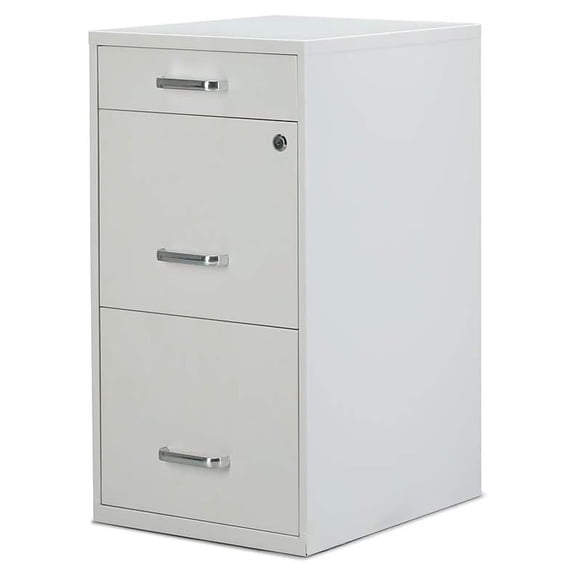 3-Drawer Vertical File Cabinet, Letter Size Documents, Lockable & Mobile, 18.9" D x 14.3" W x 26.9" H, White