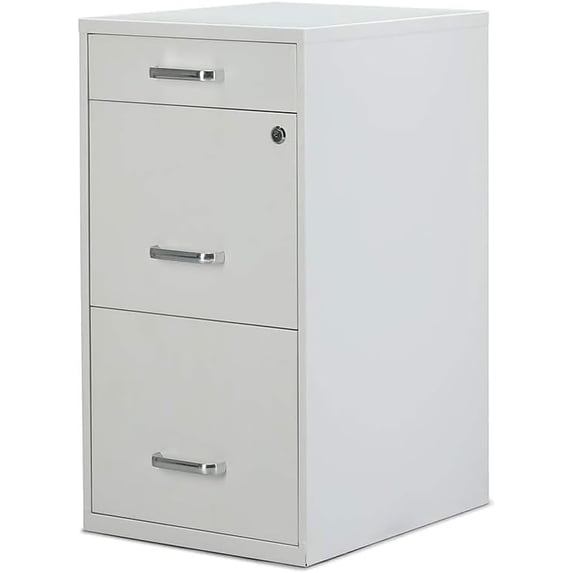 3-Drawer Vertical File Cabinet, Letter Size Documents, Lockable & Mobile, 18.9" D x 14.3" W x 26.9" H, White
