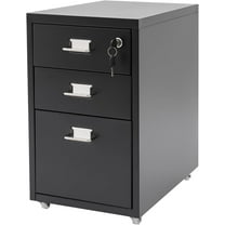 3-Drawer Vertical File Cabinet - Metal Mobile File Cabinet with Lock and Wheels - Under Desk Metal Filing Cabinet for Legal/Letter/A4 File - Fully Assembled - Home/Office Storage Cabinet (Black)