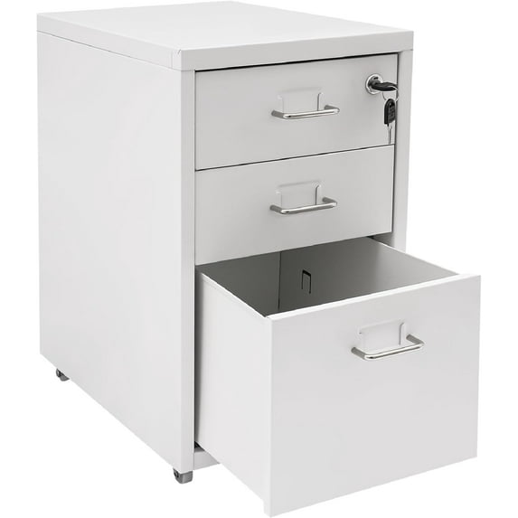 3 Drawer Vertical File Cabinet With Lock, Under Desk Office Storage With Wheels, Desk Drawers for Home Office (3 Tiers, White)