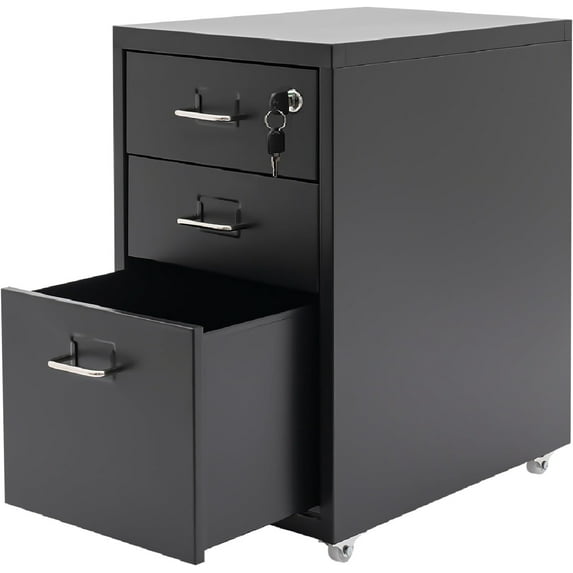 3 Drawer Vertical File Cabinet with Lock, Under Desk Office Storage Cabinet with Wheels, Desk Drawers for Home Office (3 Tiers, Black)