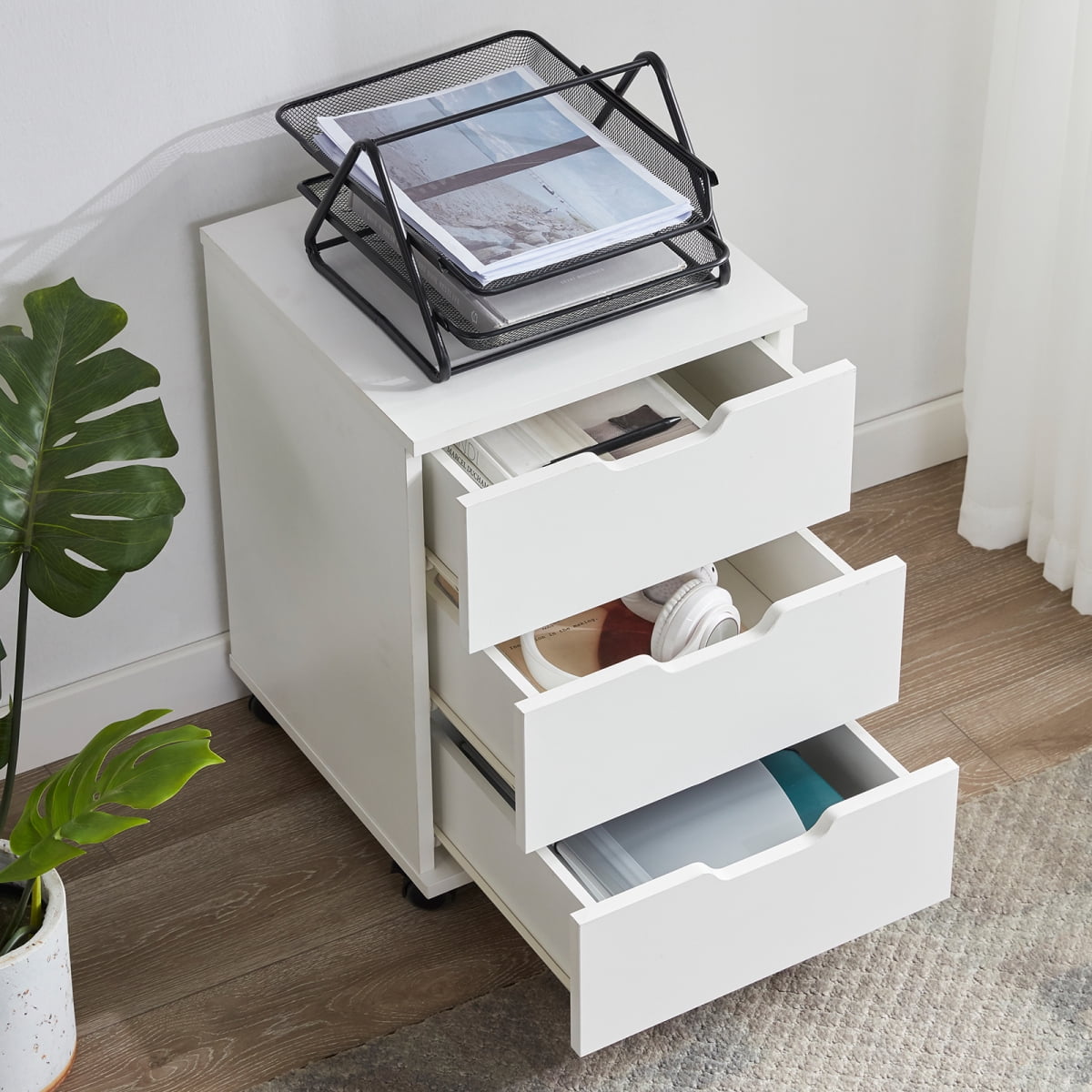 3-Drawer Vertical Filing Cabinet Rolling Wood Mobile File Cabinets Under Desk for Home Office with Casters Fully Assembled White Wood