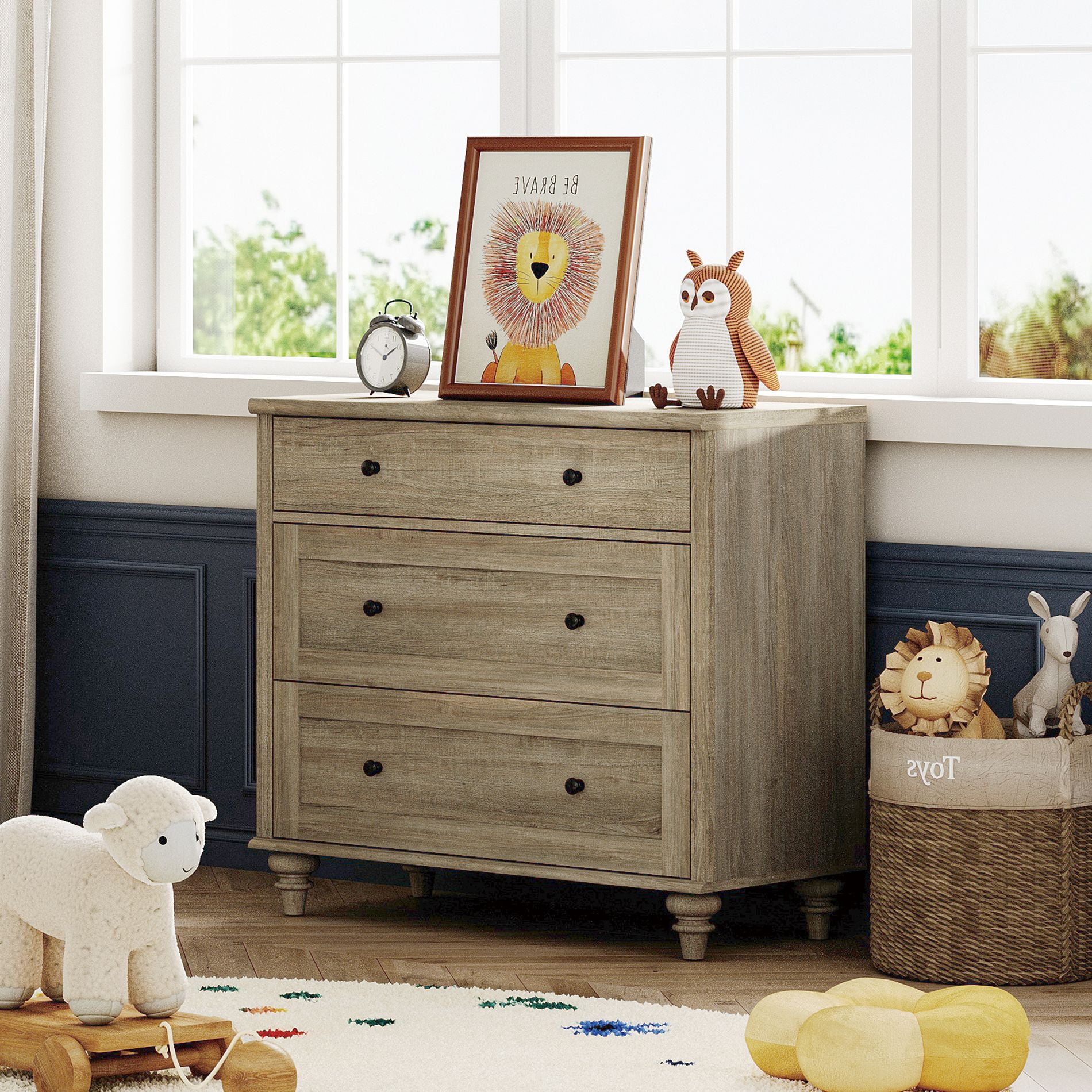 3-Drawer Wash Gray Dresser, Modern Wooden Cabinet for Bedroom Nursery Hallway