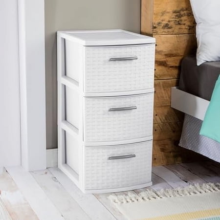3 Drawer Weave Tower, White