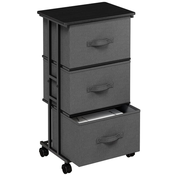 3-Drawer Wheel Dressing Table, Bedroom Fabric Storage Cabinet with Detachable Drawers and Multi-Purpose Organizing Box