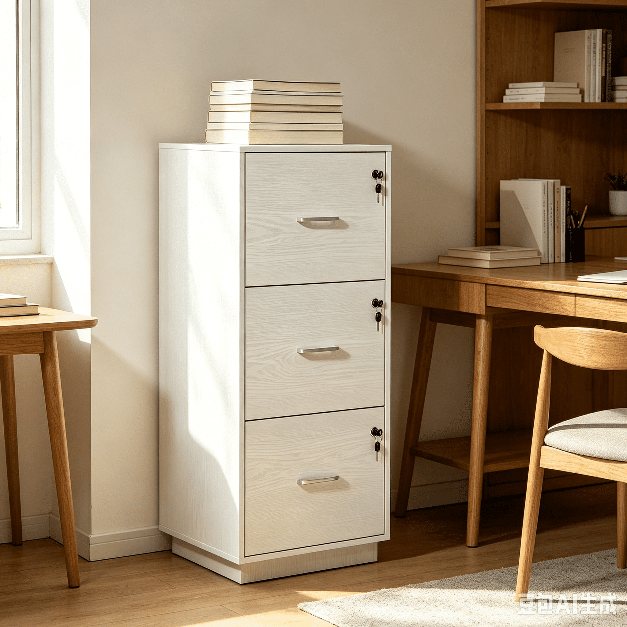 3-Drawer White Filing Cabinet, Embossed Melamine Particle Board, 15.35 x 15.35 x 38.58 in