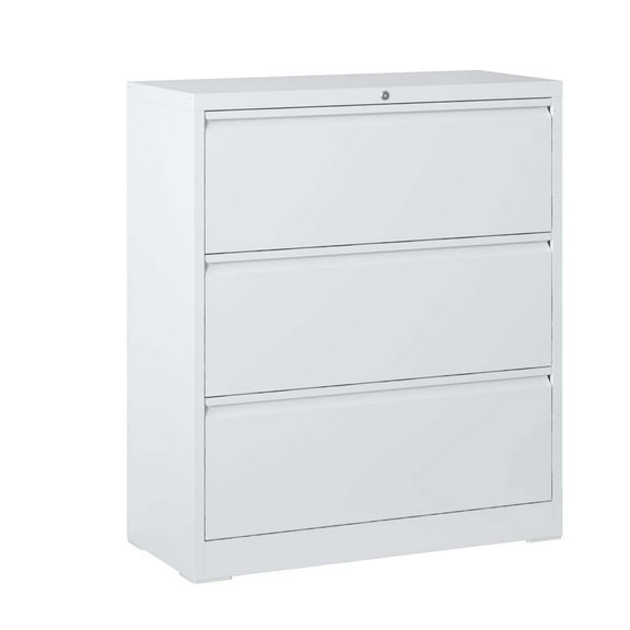 3-Drawer White Metal 35.43 in. W Lateral File Cabinet with Lock, Home Office Hanging File Letter/Legal/F4/A4 Size