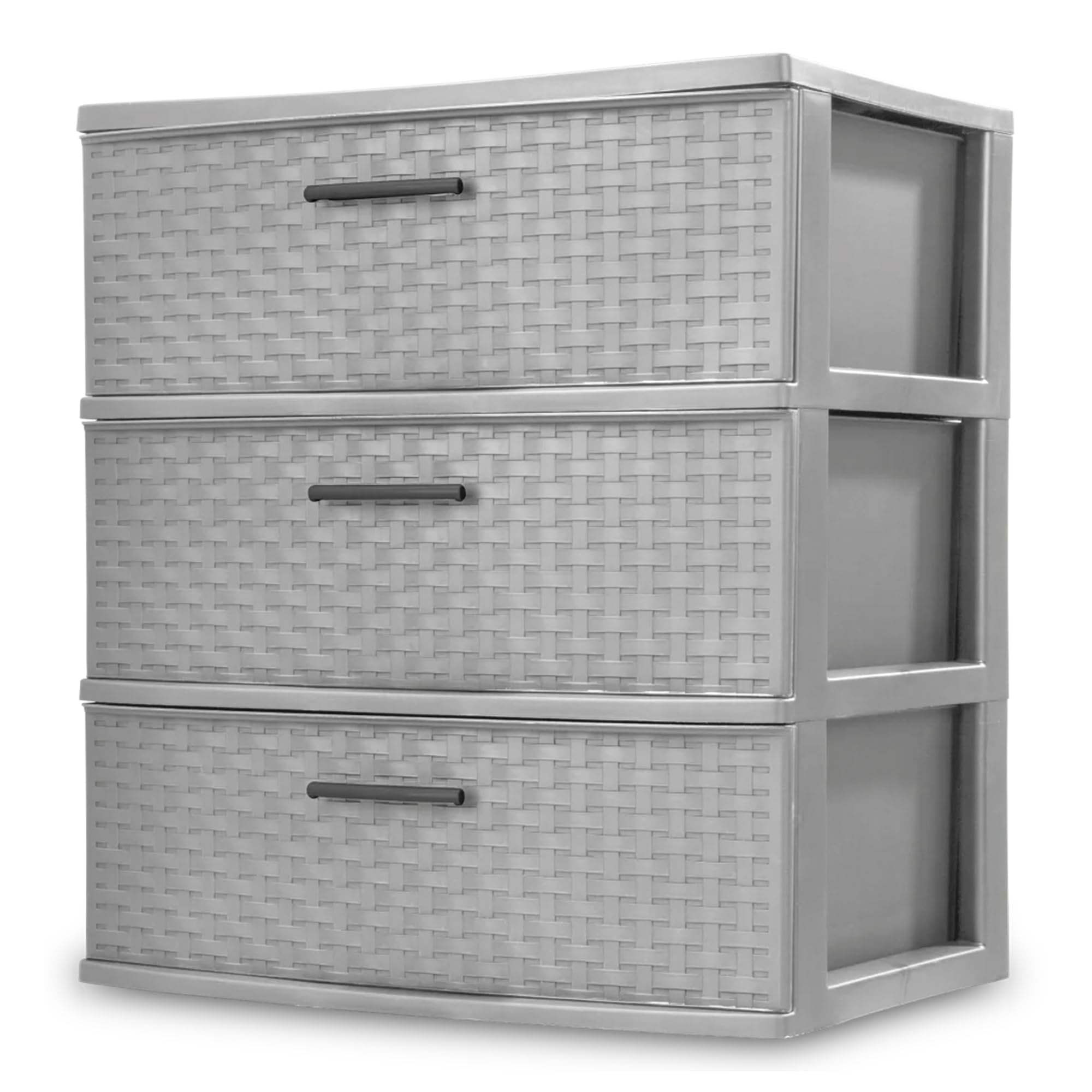 3 Drawer Wide Weave Storage Tower, Cement Vertical Storage Organizer ...
