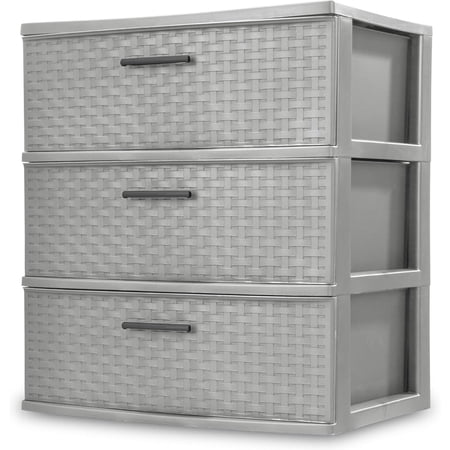 3 Drawer Wide Weave Tower Plastic, Cement, Case of 1