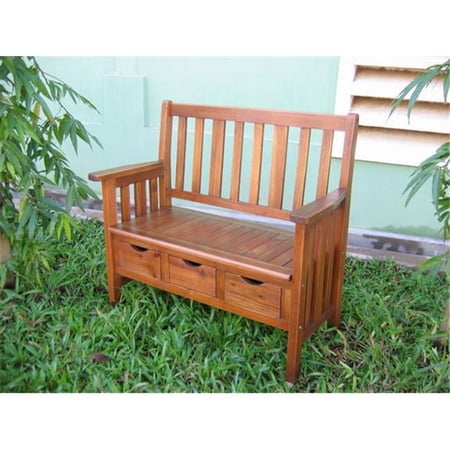 3-Drawer Wood Bench with Arms