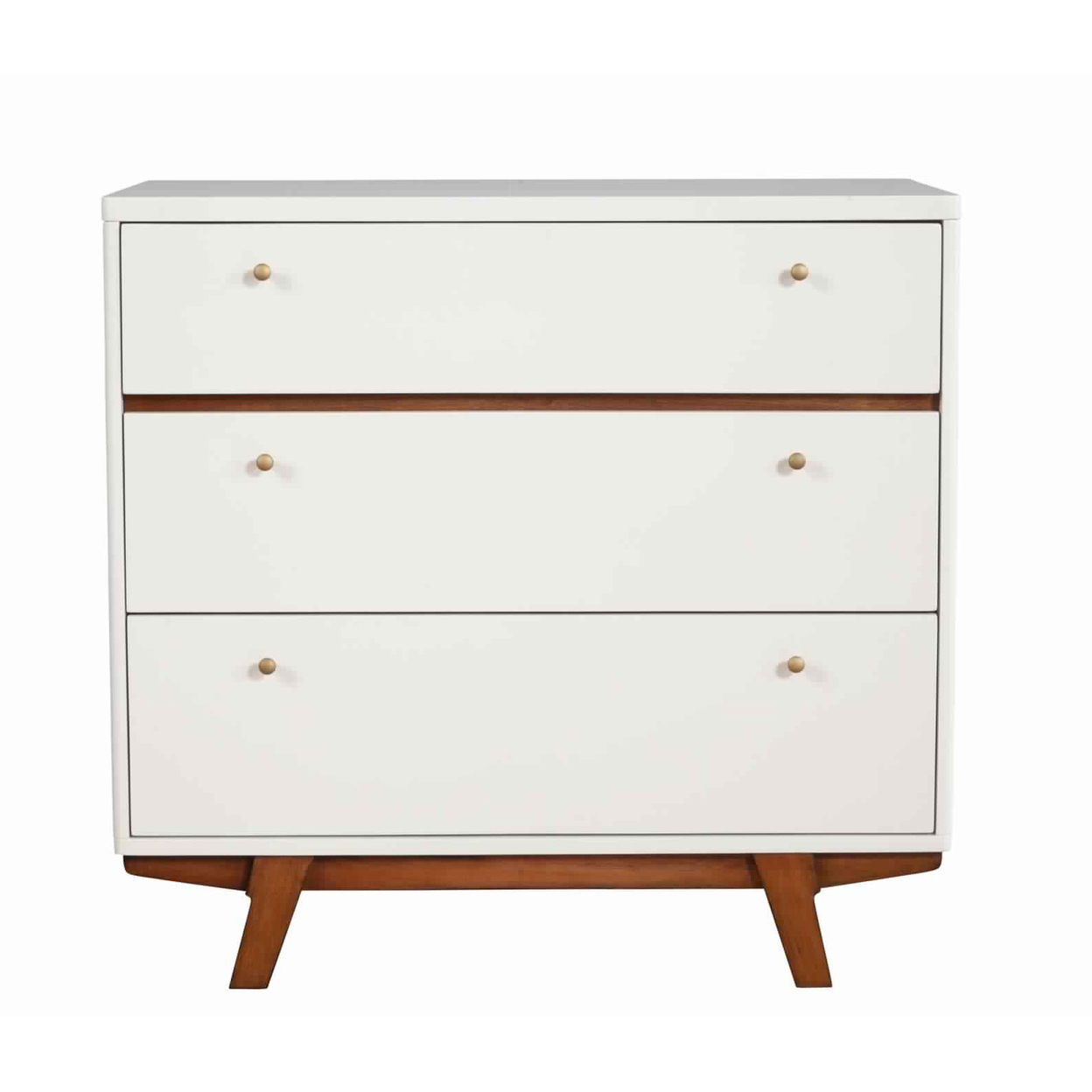 3 Drawer Wood Chest with Round Pulls and Angled Legs SmallWhite and ...